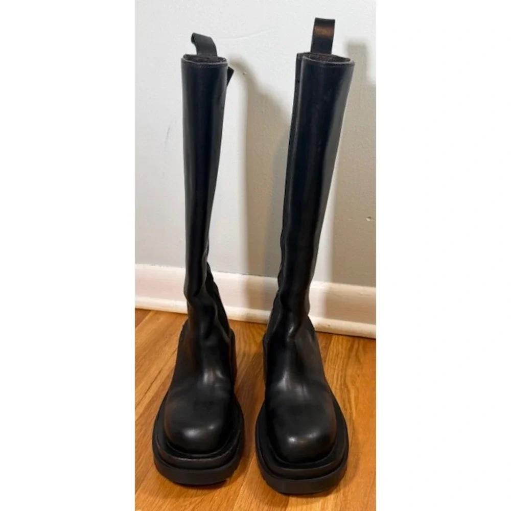 Bottega Veneta Lug Knee High Boot EU 36 US 6 Black Leather Platform Edgy‎ Street